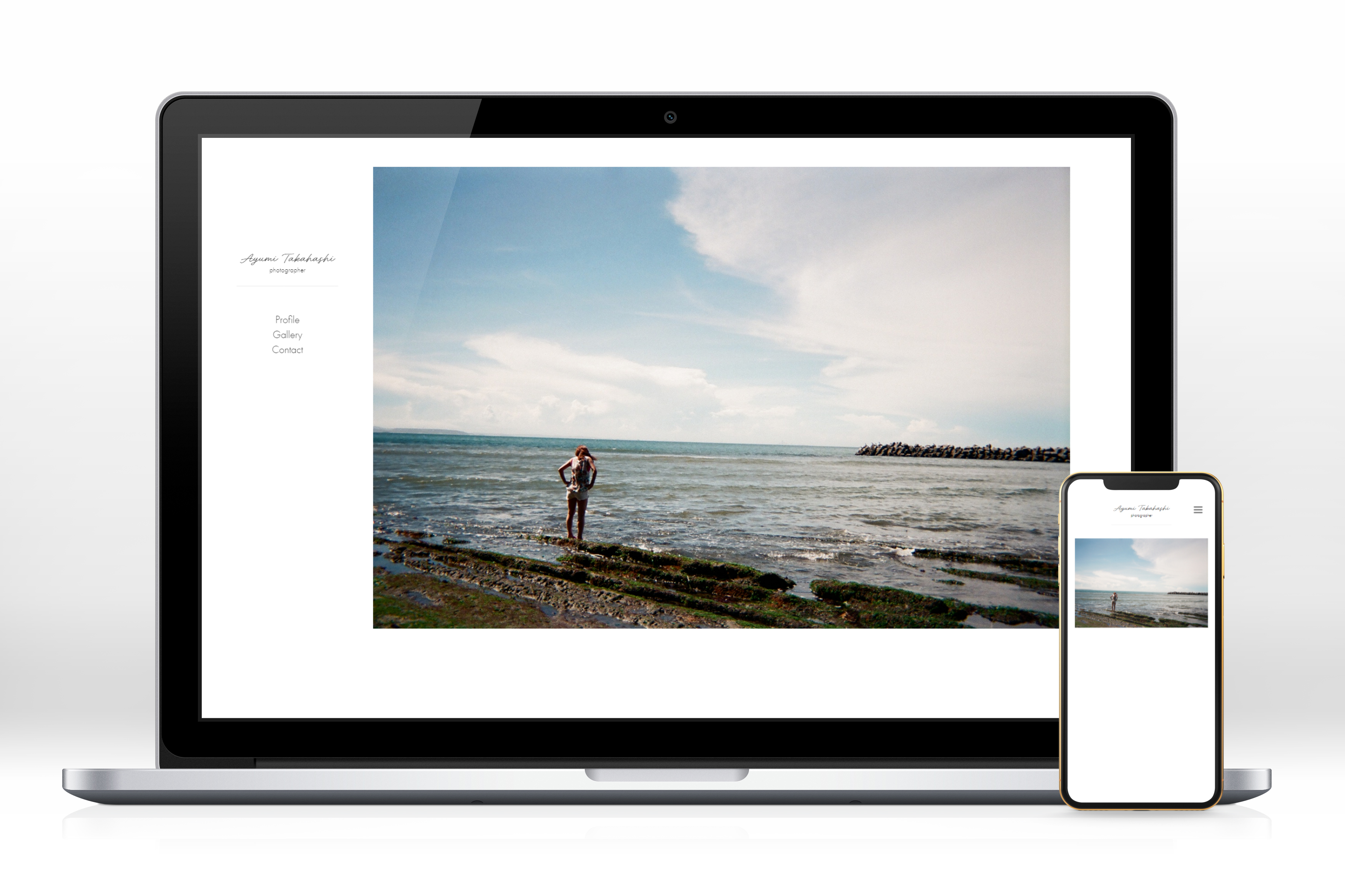 架空サイトカメラマンのポートフォリオのPC、スマートフォンの表示イメージ